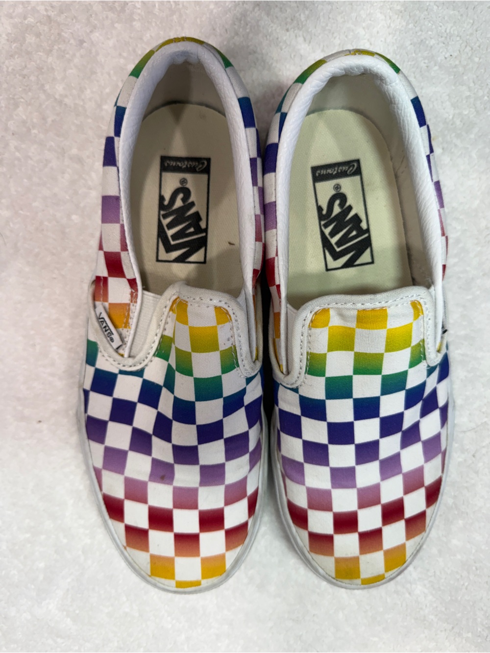 Vans womens Slip-On Checkerboard Sneakers - Rainbow Gradient